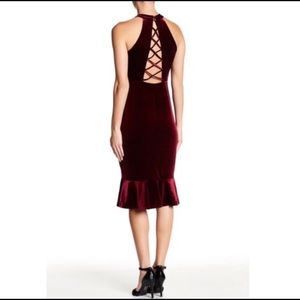 Crimson red velvet midi dress